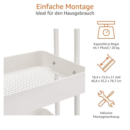 Amazon Basics Werkzeug- oder Küchenrollwagen, 3 Ebenen, Weiß thumbnail 3