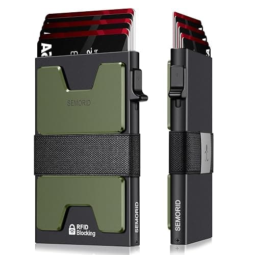 SEMORID Slim Wallet for Men, RFID Blocking Mens Wallets, Minimalist Pop Up Men's Credit Card Holder, Sturdy Metal Card Case with Cash Strap - 12+ Cards Capacity - Image 1