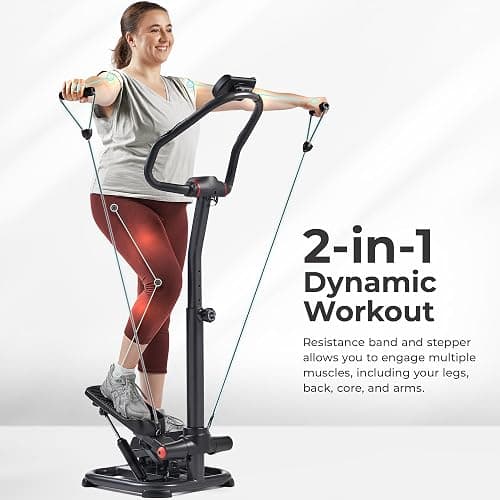 Sunny Health & Fitness 2-in-1 Premium Power Stepper with 400lbs Weight Capacity and Resistance Bands, Low-Impact Cardio, Space-Saving, Height-Adjustable, with Bluetooth and Free SunnyFit App thumbnail 3
