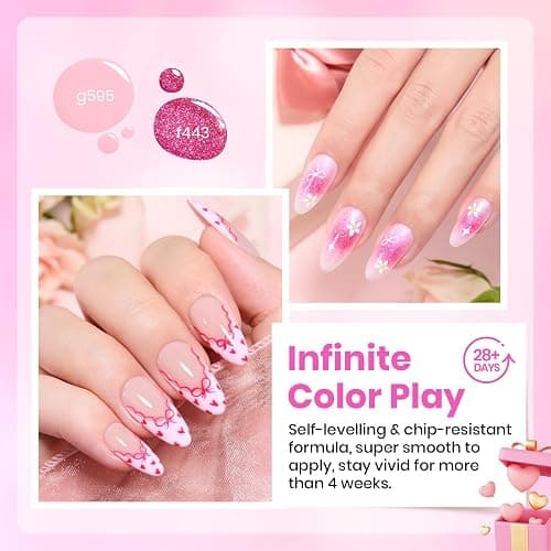 Beetles Pink Gel Nail Polish Set, 6 Colors Pink Reverie Shimmer Pearl Glitter Gel Polish, Soak Off Uv LED Nail Lamp DIY Manicure Gift for Women thumbnail 3