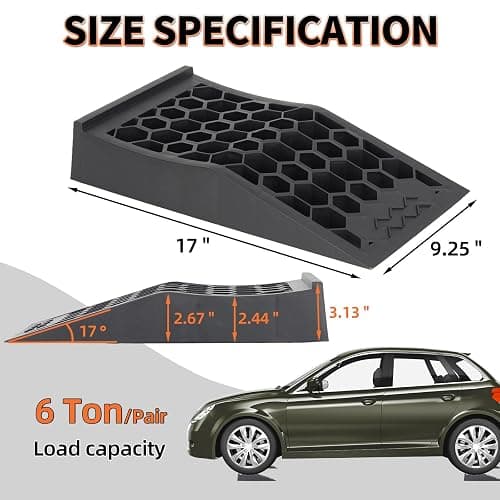 OULEME Low Profile Car Service Ramp with Anti-Slip Pads, 2 Pack for Oil Changes and Lift Vehicle Maintenance, Low Car Tire Ramps for Jack Support thumbnail 3
