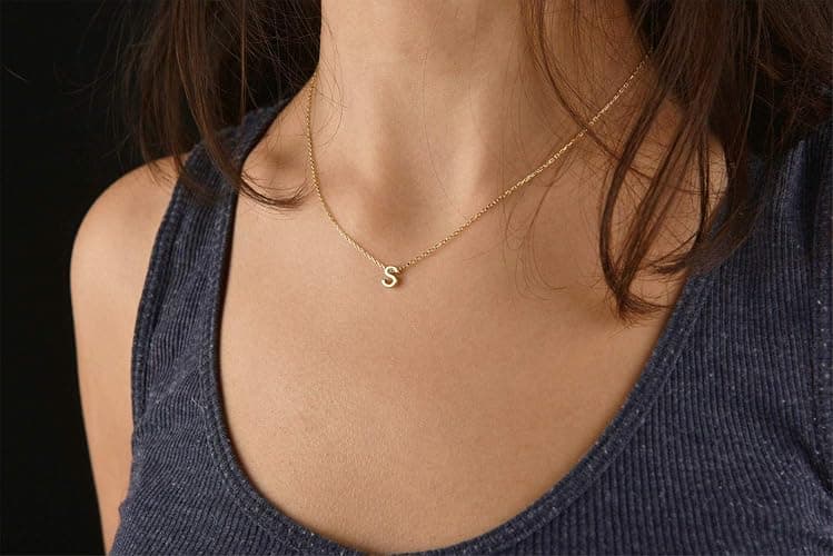 MOMOL Tiny Initial Necklace 18K Gold Plated Small Letter Necklace Personalized Name Necklace for Women thumbnail 2