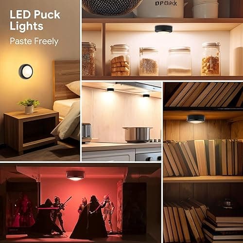 Yiliaw 12 Pack LED Puck Lights Remote Control 16 Color Changeable Under Cabinet Lights, Battery Operated Lights Night Light with Dimmer & Timmer for Closet Bedroom Kitchen, Black thumbnail 8
