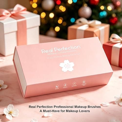 Real Perfection Professional Makeup Brushes 18 Pcs Makeup Brush Set Premium Kabuki Powder Foundation Contour Blush Concealer Eyeshadow Blending Liner Make Up Brush Kit - Pink thumbnail 8