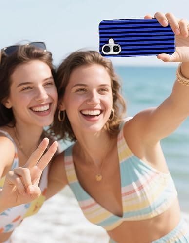 Aitipy Magnetic Striped Phone Case for iPhone 16 Plus, Black Blue | Compatible with MagSafe, Cute Stripes Aesthetic Design, TPU and PC Protective Shockproof Cover for Women Girls thumbnail 6