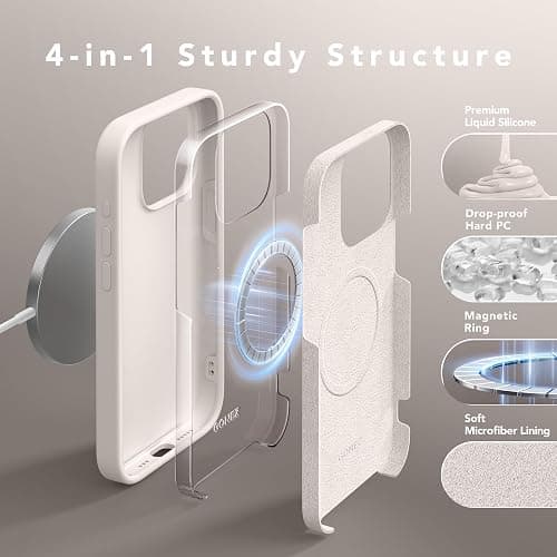 GONEZ Magnetic for iPhone 15 Pro Case, Compatible with MagSafe, [Screen Protector + Camera Lens Protector], Silicone Shockproof Anti-Scratch Protective Phone Case 6.1 inch, Stone thumbnail 8