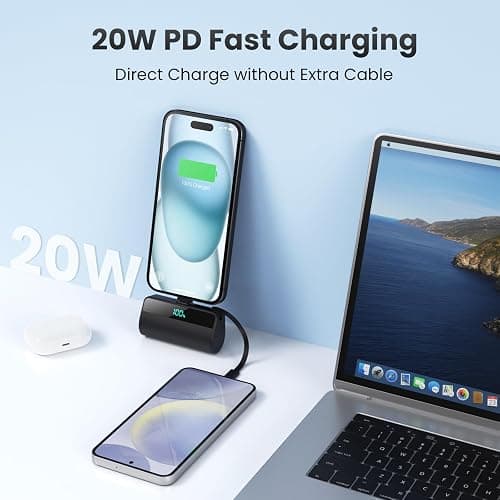Batterie Externe pour iPhone, 5500mAh Mini Power Bank avec Câble USB C Intégrés, 20W PD Charge Rapide Chargeur Portable Écran LCD Batterie Portable Compatible avec iPhone 16/15/14/13/12/11/X/8/7/6 etc thumbnail 4