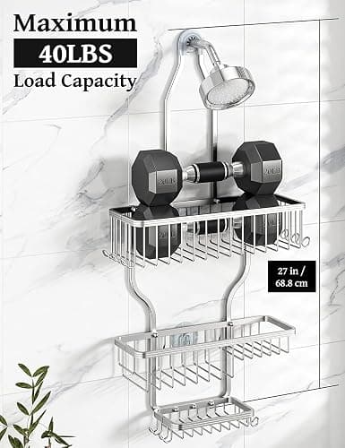 YASONIC Shower Caddy Hanging - Never Rust Shower Organizer - Aluminum Over The Head Caddy with 10 Hooks for Razor/Sponge - Rack with Soap Basket - Silver thumbnail 7