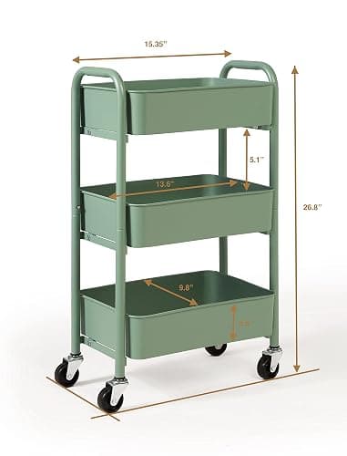 SunnyPoint 3-Tier Delicate Compact Rolling Metal Storage Organizer - Mobile Utility Cart Kitchen/Under Desk Cart with Caster Wheels - Turq (15.35" X 10.24" X 26.8"H) thumbnail 3