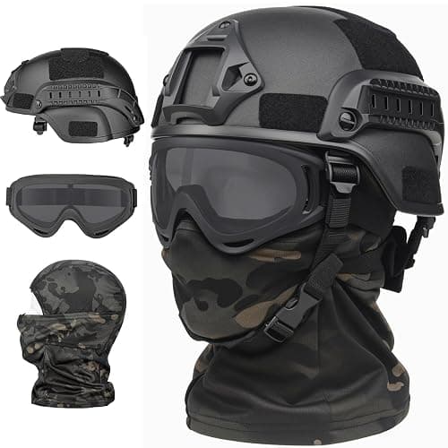 VPZENAR Airsoft Helmet,Black Tactical Helmet,Airsoft Mask Mesh,Elastic Balaclava Mask, Anti Fog Airsoft Goggles, Tactical Full Face Protection, Airsoft Accessories,Military Gear - Image 1