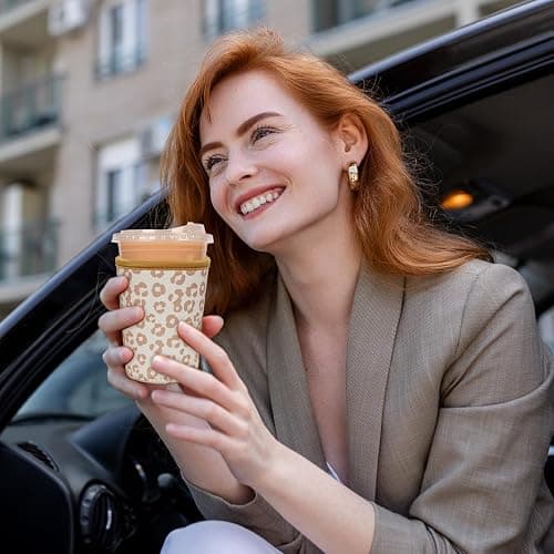 Reusable Insulated Neoprene Iced Coffee Cup Sleeve, Durable Drink Sleeve for Cold Beverages, Beverage Holder for Iced Coffee, Leopard Grace thumbnail 3