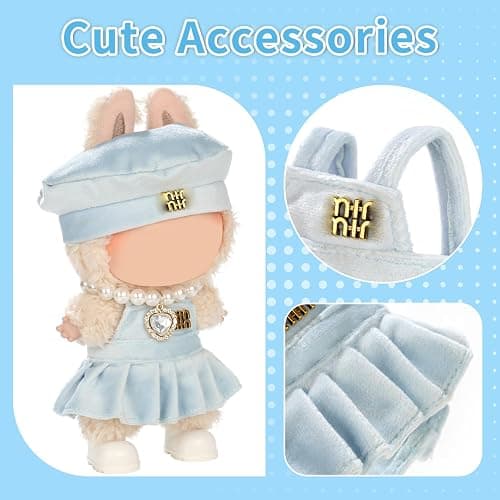 Cute Clothes for LABUBU Doll Design Outfit Blind Mystery Box Accessories Mini Blah Ropa Plush Toy Stuff Dress Overalls Pajamas Hoodie Blue thumbnail 2