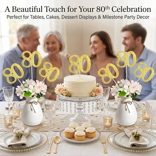 10Pcs Gold 80th Birthday & Anniversary Centerpiece Sticks, Pre-Assembled | Pre-assembled double-sided sticks for vases, party tables, vases, cakes, dessert tables and party displays thumbnail 7