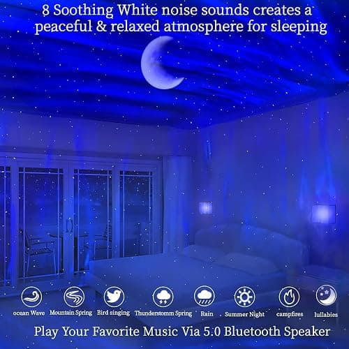 Aurora Northern Lights Projector: 60+ Light Effects White Noise Stars Sky Moon Lights for Bedroom Bluetooth Remote Timer Multi Colors, Mood Lighting Room & Classroom Decor thumbnail 3