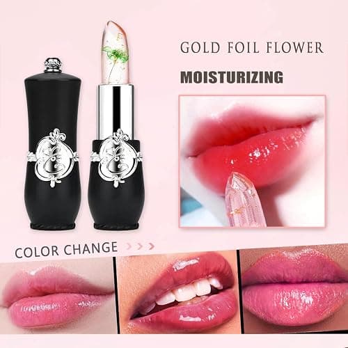 firstfly Pack of 6 Crystal Flower Jelly Lipstick, Long Lasting Nutritious Lip Balm Lips Moisturizer Magic Temperature Color Change Lip Gloss (Black) thumbnail 3