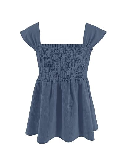 Bingerlily Girls Summer Casual Tops Square Neck T Shirts Cute Smocked Top Tees thumbnail 2