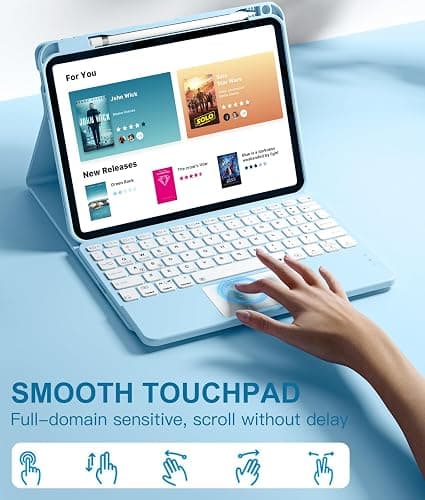 Harvopu Compatible for iPad 11th 10th Generation Case with Keyboard, Folio Cover with Pencil Holder, Multi-Touch Trackpad, 7 Color Backlit, Detachable Keyboard for iPad (A16) 11th/10th Gen (Sky Blue) thumbnail 3