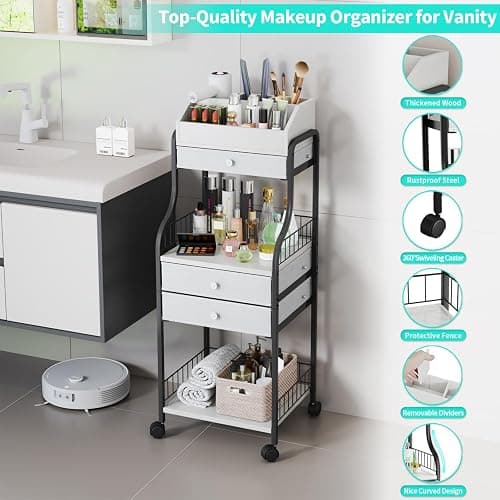 HapiRm Floor Makeup Organizer Storage - Vanity Skincare Make Up Organizers and Storage with Drawers, Cosmetics Display Cases Holder for Skin Care Nail Polish Perfume Makeup Brush thumbnail 6