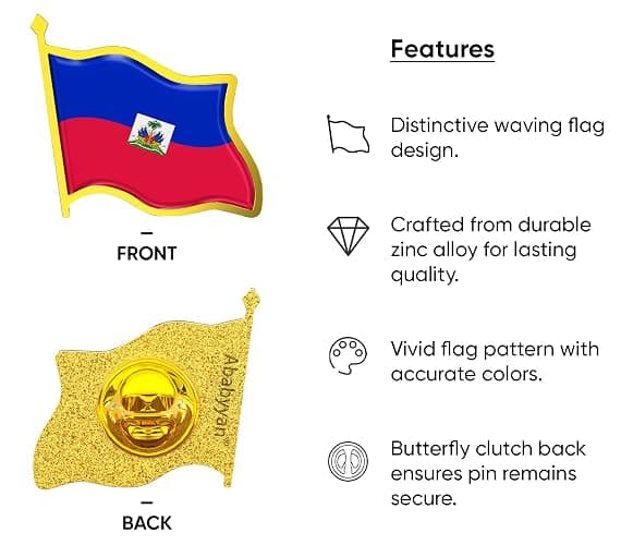 Haiti Flag Lapel Pin - Enamel Metal National Badge | World Travel Souvenir Gifts for Men & Women | Country Flag Patriotic Brooch Bulk Pack of Pins for Hat, Tie, Clothes, Backpack (1pc) thumbnail 3