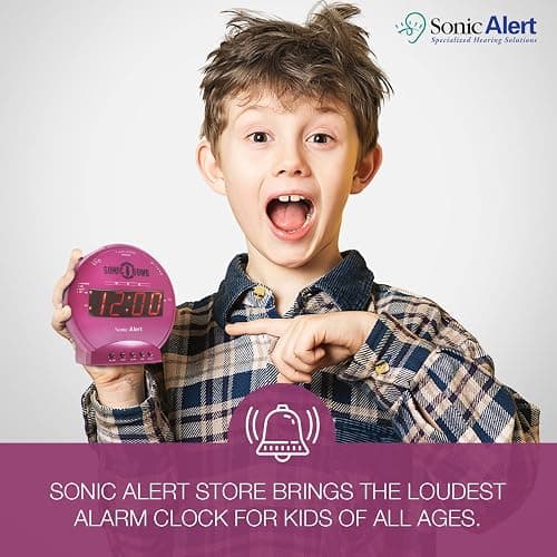 Sonic Alert Sonic Bomb Dual Alarm Clock with Bed Shaker, Pink Vibrating Alarm Clock for Heavy Sleepers, Battery Backup | Wake with a Shake thumbnail 8