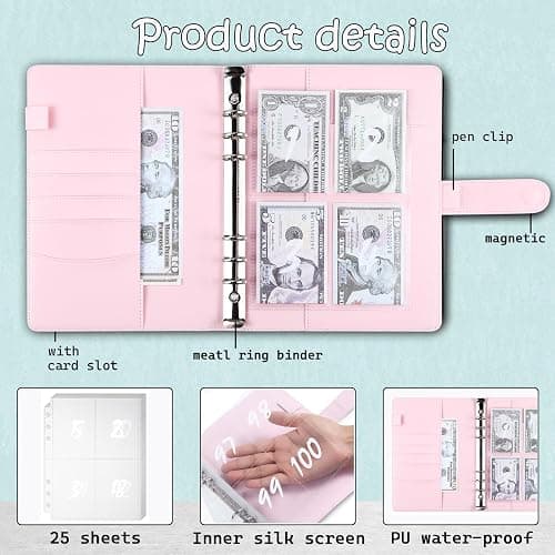 100 Envelope Challenge Binder, 25 Sheets Silkscreen Numbers to 100, Not Stickers, Reusable Tracker, Easy and Fun 100 Envelopes Money Saving Challenge Save $5050, Budget Planner & Saving Money (Pink) thumbnail 4
