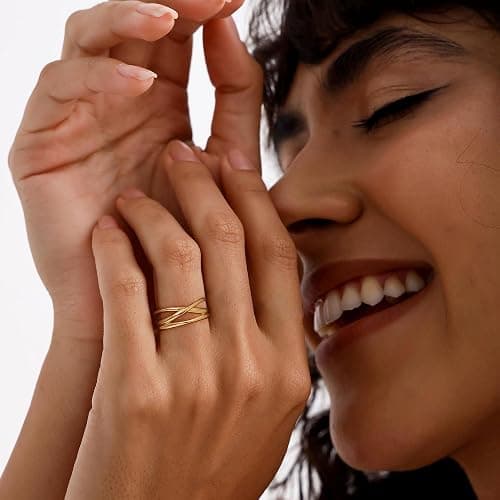 Ewrkbr Gold Rings for Women,Dainty 14k Gold Plated Stackable Ring for Women Non Tarnish Cute Trendy Chunky Ring Fashion Simple Statement Rings Jewelry for Women,Size 6 7 8 9 10 thumbnail 4