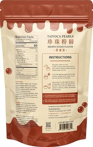 Soeos Boba Pearls, Black Tapioca Pearls 8.8 oz (0.55 lb), Black Sugar Flavor Boba Pearls for Bubble Tea, Smoothies & Desserts – Sweet, Chewy, and Ready to Cook thumbnail 2