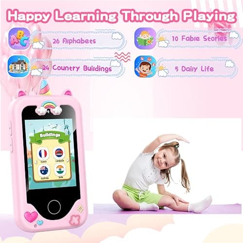 WEOLULI Kids Smart Phone with Dual Camera, Game & Music Player, Toddler Learning Play Toy Cell Phone, Gifts for Girls, Christmas, Birthday, Age 3-10, Light Pink thumbnail 4