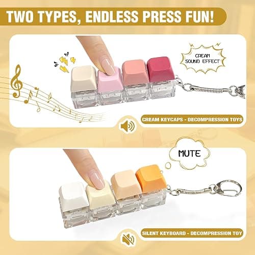 2 Pack Slient and Clicky Keyboard Fidget Toy – Creamy, Stress Relief Fidget Clicker Keychain,Quiet Anxiety Toys for Adults at Work, Travel, Home – Anxiety Relief & Focus Boost thumbnail 3