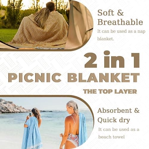 Genovega 2 in 1 Extra Large Outdoor Picnic Blanket Waterproof Woven Boho Mat Giant Beach Towel Travel Essential Yoga Accessories Park Patio Lawn Garden Grass Ground Music Festival Concert Must Have thumbnail 6