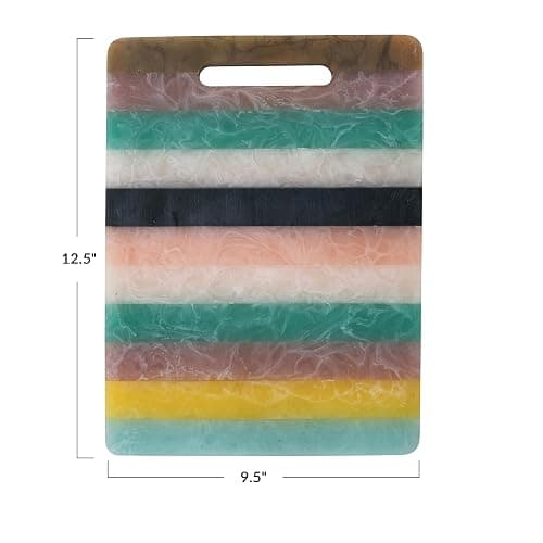 Creative Co-Op Marbled Resin Striped Cheese and Serving Board with Handle, Multicolor thumbnail 3