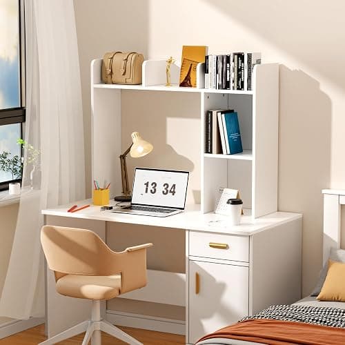 BEHOO Desktop Bookshelf for Computer Desk, 5 Shelves Desk Hutch Shelf for College Dorm, 3-Tiers Countertop Storage Hutch, Wooden Desktop Hutch Organizer thumbnail 3