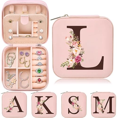 Preppy Travel Jewelry Gifts for Teen Girls, Travel Jewelry Box Personalized Christmas Gifts Stocking Stuffers for Women, Fashion Travel Essentials Trendy Stuff Easter Basket Stuffers, Initial L - Image 1