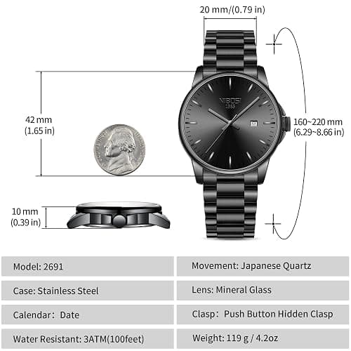 NIBOSI Men Watches Analog Quartz Stainless Steel Black Watches for Men Waterproof Business Classic Watch with Day and Date Display Wrist Watch for Work and Casual Wear thumbnail 7