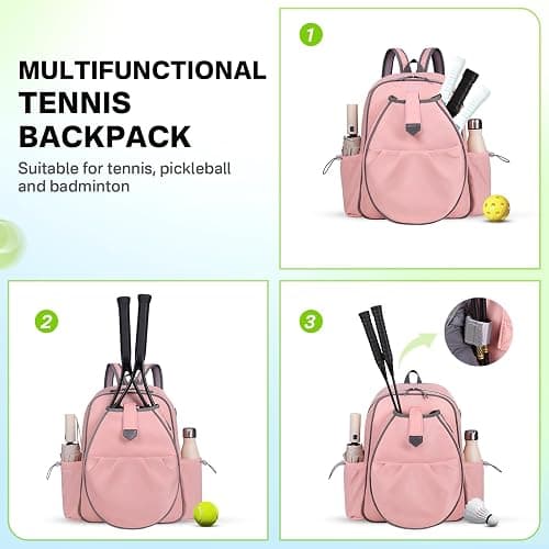JKAOO Tennis Bags for Women, Waterproof Tennis Sling Crossbody Shoulder Backpack Holds 2 Rackets, Tennis Racket Bag for Pickleball Badminton thumbnail 5