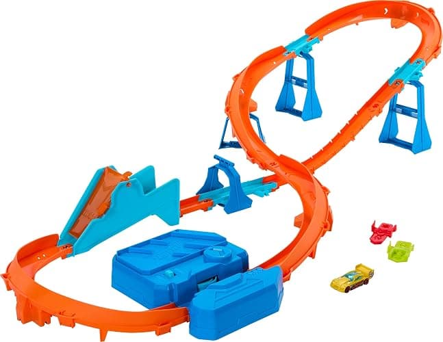 Hot Wheels Toy Car Track Set, Deluxe Building Box with Motorized Booster, 1:64 Scale Vehicle, Speed Snap Track, Boosted Jump Speedway thumbnail 7