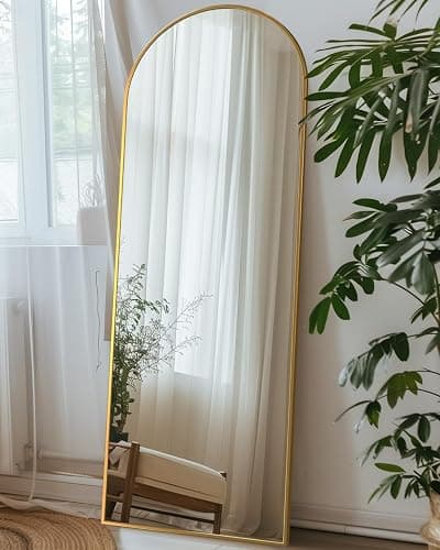 LadyNow Full Length Mirror, 58"x18" Arched Floor Mirror Freestanding, Floor Standing Full Body Mirror with Stand for Bedroom, Hanging Mounted for Living Room Cloakroom, Gold thumbnail 8