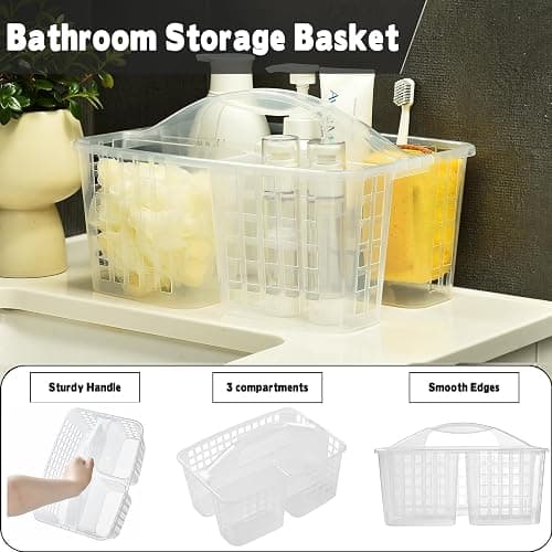 Haundry Plastic Shower Caddy Basket with 3 Compartments, Portable Divided Cleaning Supply Storage Organizer with Handle (Clear) thumbnail 4