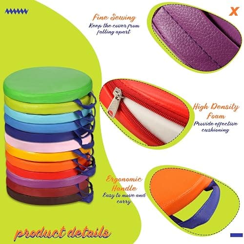 Sawysine 12 Pcs Floor Cushions Classroom Flexible Floor Seating with Handle for Kids in Home School Classroom Kindergarten Daycare Nursery (Classic Color,Round) thumbnail 4