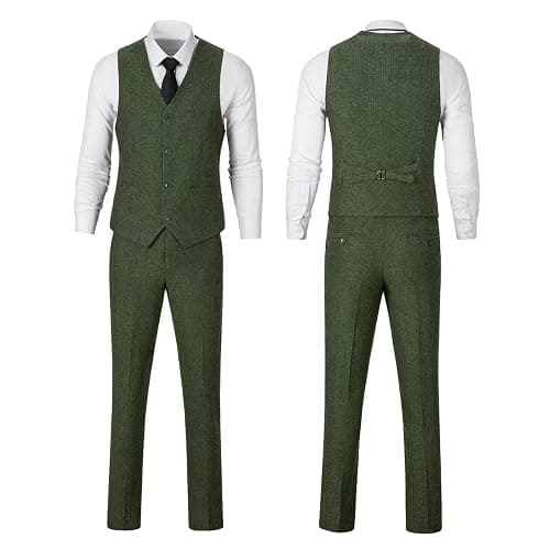 Retro 3 Piece Suit Tweed Herringbone Men's Suits Slim Fit Jacket Vest Pant | Tweed Wool Blend Retro 3 Piece Suit Herringbone Men's Suits Vintage Wedding Groom Tux Set Dress Prom Single Breasted Jacket thumbnail 7