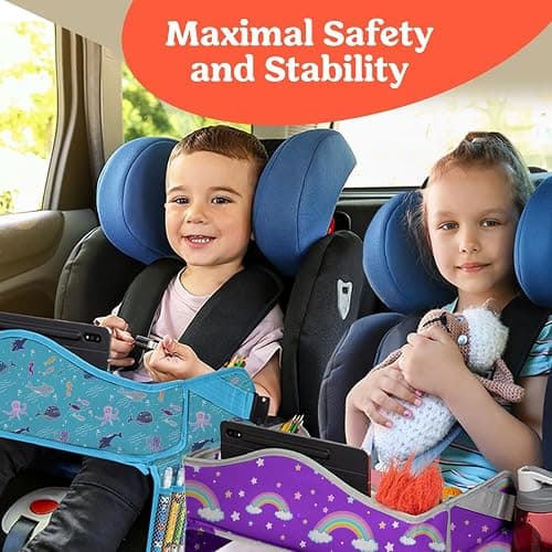 PILLANI Kids Travel Tray for Car - Toddler Airplane Travel Essentials w/ Activity Sheets, Pens & Dry Erase Board - Kids Travel - Must Have Toddler Lap Desk Organizer for Airplane - Travel Accessories thumbnail 6