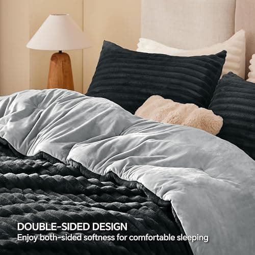 BEDELITE Fleece Queen Comforter Set -Super Soft & Warm Fluffy Black Bedding, Luxury Fuzzy Heavy Bed Set for Winter with 2 Pillow Cases thumbnail 5