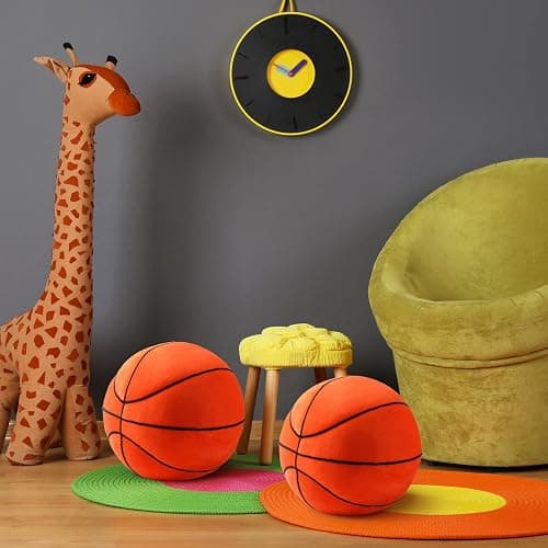 HyDren 2 Pcs Plush Basketball Pillows Fluffy Soft Stuffed Sports Throw Pillows Cute Basketball Shaped Cushions for Bedroom Nursery Room Decoration thumbnail 2