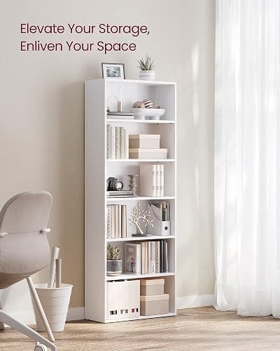 VASAGLE Set of 2 Bookshelves, 23.6 Inches Wide, 6-Tier Open Bookcases with Adjustable Storage Shelves, Floor Standing Units, Cloud White ULBC166T14-2 thumbnail 4