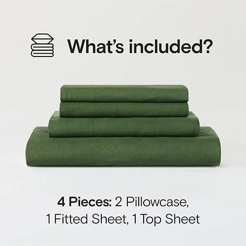 Sijo Stone Washed Organic French Linen Bed Sheet Set, GOTS Certified Organic, Best Cooling Linen Sheet Award by Sleep Foundation, 4 Piece - 2 Pillowcases, 1 Fitted and 1 Flat (Forest, Cal King) thumbnail 2