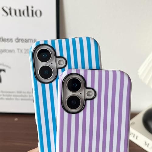 Longlayss Compatible with iPhone 16 Plus Case Cute Aesthetic Striped Phone Case for Women Girl Shockproof Slim TPU and Hard PC Protective Cover (Pink) thumbnail 9