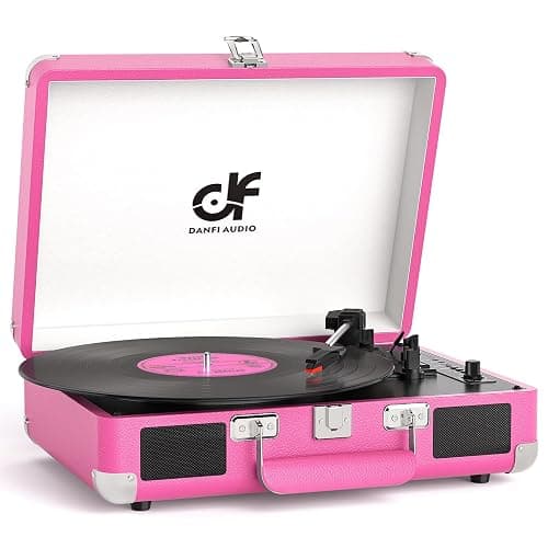 Record Player, Vintage 3-Speed Suitcase Turntable with Built-in 2 Speakers,USB Recording Vinyl to MP3, Bluetooth 3 Speed 3 Size Portable Record Player for Music Lovers Hot Pink thumbnail 2