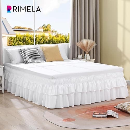 RIMELA Ruffle Bed Skirt White Queen 16 Inch Drop, Elastic Wrap Around Bed Skirting Queen Size, Easy to Install Dust Ruffle, Machine Washable Soft Fabric, Multi Ruffle Bedskirt thumbnail 4