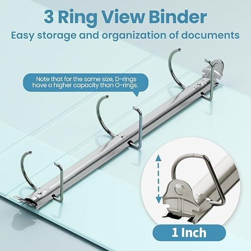 SUNEE 3 Ring Binder 1 Inch D Ring, Clear View Binder Three Ring PVC-Free (Fit 8.5x11 Inches) for School or Office Supplies, Pastel Blue, 1 Pack thumbnail 4