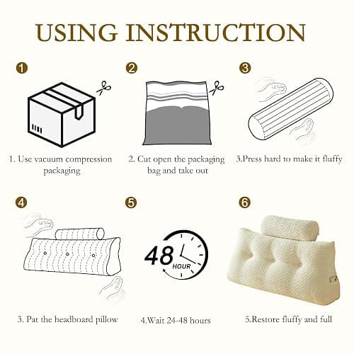 YOUR MOON Wedge Headboard Pillow Twin with 1 Pack Neck Roll Pillows, Triangular Wedge Backrest Pillow Headboard for Bed,Daybed,and Lounging, Large Bed Bolster Pillows,Off White thumbnail 9